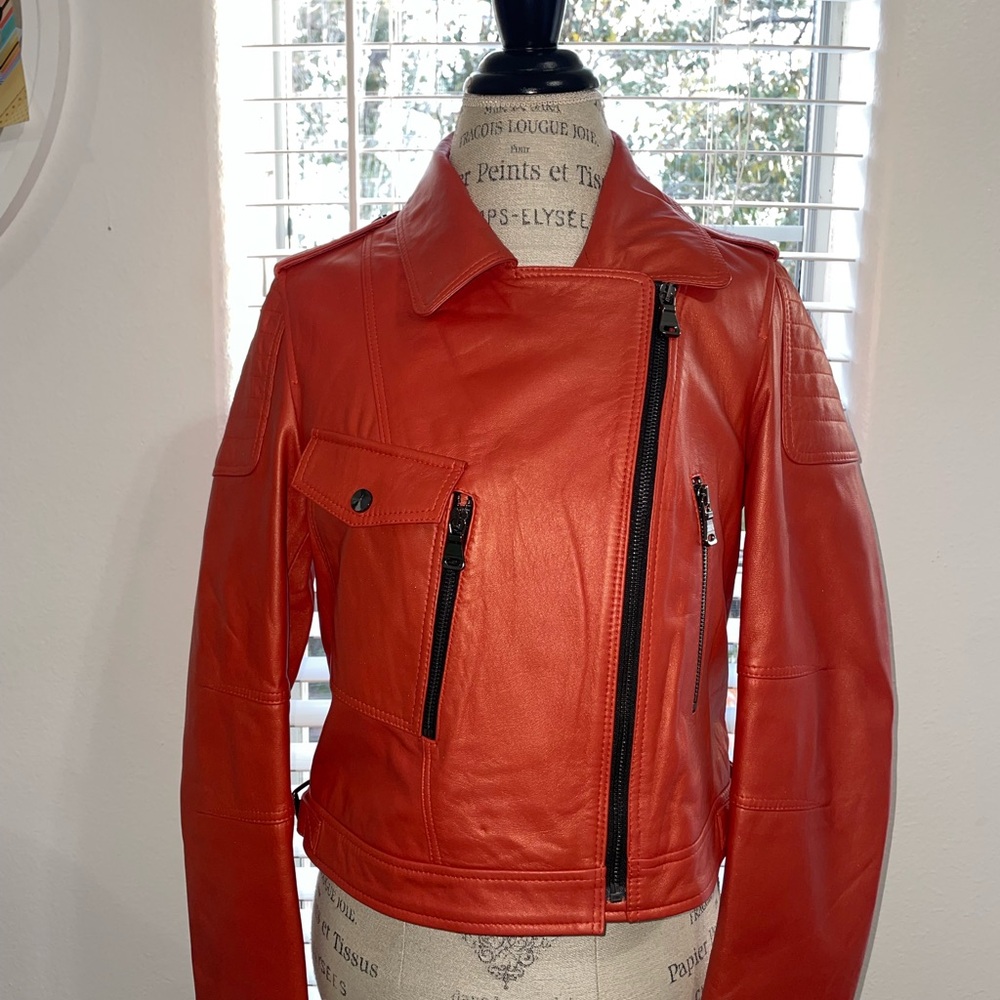 Vogue Red Leather Moto Jacket